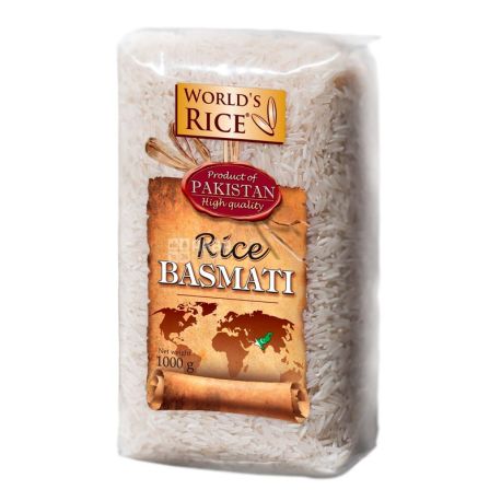 World's Rice, Basmati, 1 кг, Рис Ворлдс Райс, Басмати, длиннозернистый