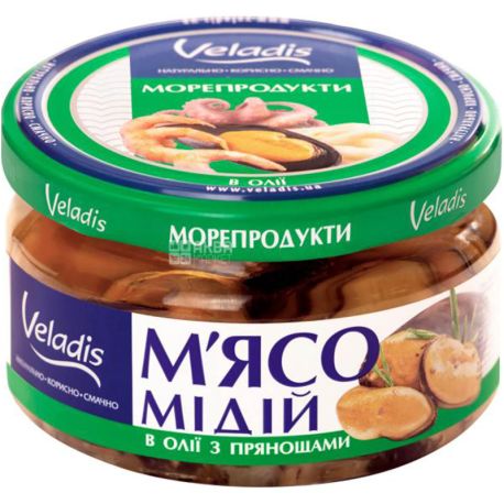 Veladis, Мидии в масле, С пряностями, 190 г