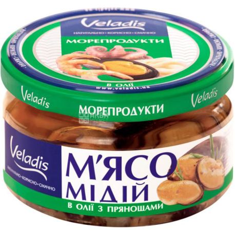 Veladis, Mussels in oil, With spices, 190 g
