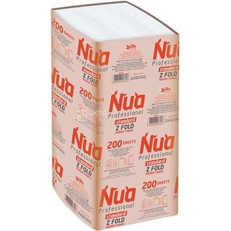 Nua, Рушники паперові Нуа, Z-складання, 2-шарові, білі, 200 шт., 210х230 мм
