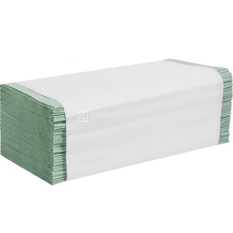 Wellis, 160 листов, Бумажные полотенца Велис, однослойные, V-сложения, зеленые, 25 х 24 см