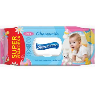 Superfresh, 120 шт., Суперфреш, Влажные салфетки для детей и мам, с клапаном 