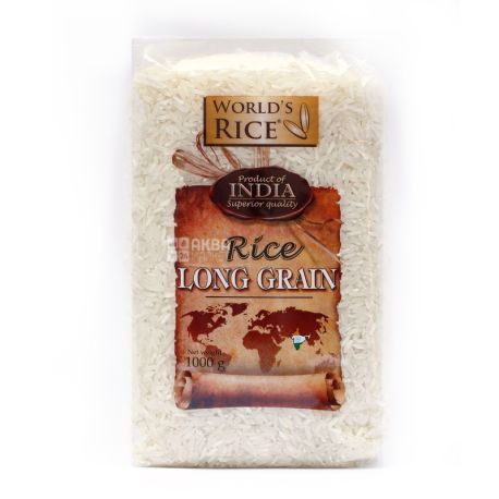 World's Rice, Long Grain,1 кг, Рис Ворлдс Райс, Лонг Грейн, длиннозернистый