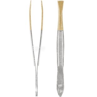 Titania, Пинцет для бровей с золотистыми кончиками, прямой, никелированный, 8 см