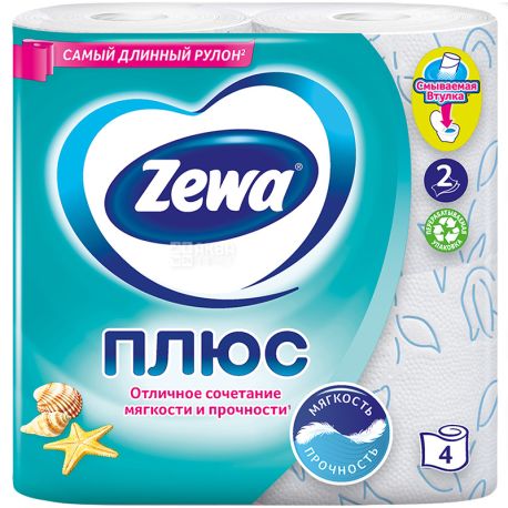 Zewa Plus, 4 рул., Туалетний папір Зева Плюс, Свіжість Океану, 2-х шаровий