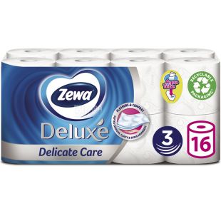 Zewa Deluxe  Delicate Care, 16 рул., Туалетний папір Зева Делюкс, Делікатна Турбота, 3-х шаровий