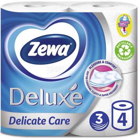 Zewa Deluxe Delicate Care, 4 рул., Туалетний папір Зева Делюкс, Делікатна Турбота, 3-х шаровий