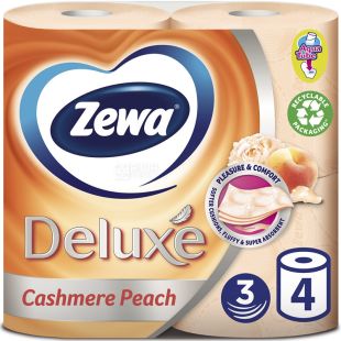 Zewa Deluxe Cashmere Peach, 4 рул., Туалетная бумага Зева Делюкс, Персик, 3-х слойная