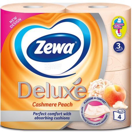 Zewa Deluxe Cashmere Peach, 4 рул., Туалетная бумага Зева Делюкс, Персик, 3-х слойная