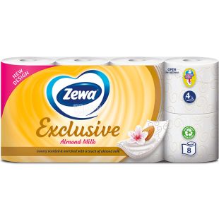 Zewa Exclusive Almond Milk, 8 рул., Туалетная бумага Зева Эксклюзив, Миндальное молочко, 4-х слойная