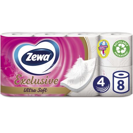 Zewa Exclusive Ultra Soft, 8 рул., Туалетний папір Зева Ексклюзив, Ультра Софт, 4-х шаровий