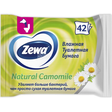 Zewa Мoist Natural Camomile, 42 листа, Влажная туалетная бумага Зева, Ромашка