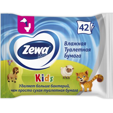 Zewa Kids, 42 листа, Влажная туалетная бумага Зева Кидс