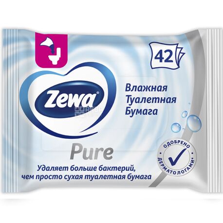 Zewa Pure, 42 листа, Влажная туалетная бумага Зева Пьюр
