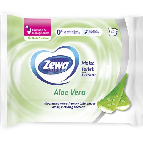  Zewa Мoist Aloe Vera, 42 аркуші, Вологий туалетний папір Зева, Алое Вера