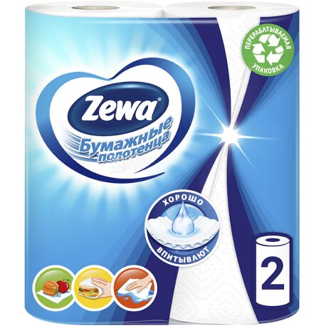 Zewa, 2 rolls, paper towels, Double-layer, White, m / s