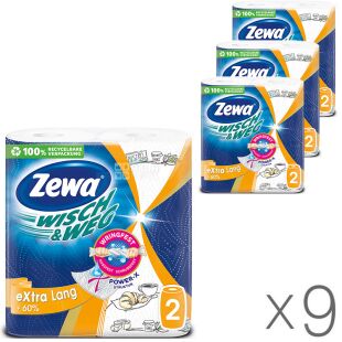 Zewa Wisch & Weg Decor XL, Упаковка 9 шт. х 2 рул., Бумажные полотенца Зева Декор, 2-х слойные, 17 м, 72 листа, 260х240 мм