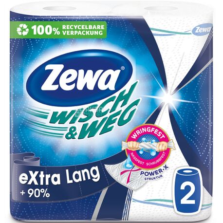 Zewa, Wisch & Weg Classic, 2 рул., Бумажные полотенца Зева,  2-х слойные, 19 м, 86 листов, 23х12 см