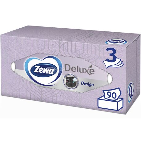 Zewa Deluxе, 90 шт., Серветки універсальні Зева Делюкс, 3-шарові, 20х21 см, в асортименті