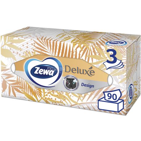 Zewa Deluxе, 90 шт., Салфетки универсальные Зева Делюкс, 3-х слойные, 20х21 см, в ассортименте