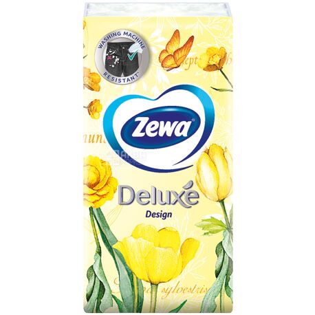 Zewa Deluxe, 10 шт., Платочки носовые бумажные Зева Делюкс, 3-х слойные