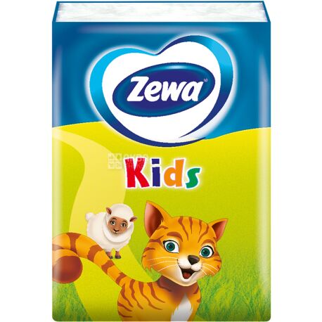Zewa Kids, 10 шт., Платочки носовые бумажные Зева, Детские, 2-х слойные