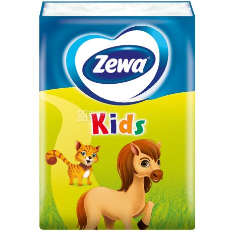 Zewa Kids, 10 шт., Хусточки носові паперові Зева, Дитячі, 2-х шарові
