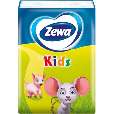Zewa Kids, 10 шт., Хусточки носові паперові Зева, Дитячі, 2-х шарові
