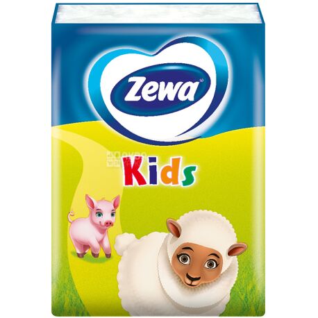 Zewa Kids, 10 шт., Платочки носовые бумажные Зева, Детские, 2-х слойные