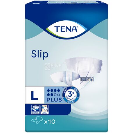 Tena Slip Plus, 10 шт, Підгузки для дорослих, L, 6 крапель