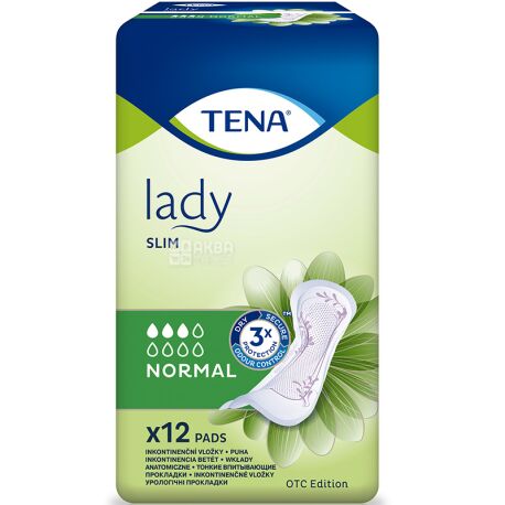 Tena Lady, Slim Normal, 12 шт., Прокладки урологические, 3 капли