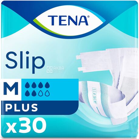 Tena, Slip Plus Medium, 30 шт., Подгузники поглощающие для взрослых, 6 капель, размер М