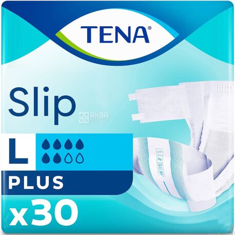 Tena, Slip Plus Large, 30 шт., Підгузки поглинаючі для дорослих, 6 крапель, розмір L