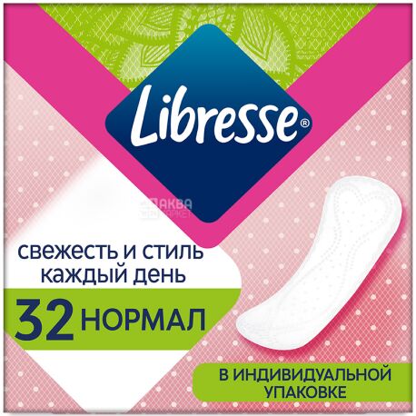 Libresse, Daily Fresh Normal, 32 шт., Прокладки щоденні, з молочною кислотою