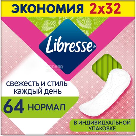 Libresse, Dailyfresh Normal, 64 шт, Щоденні прокладки, ультратонкі
