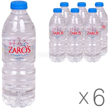 Zaro's, Упаковка 6 шт. х 0,5 л, Зарос, Вода натуральная минеральная негазированная, ПЭТ