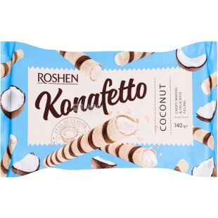 Roshen Konafetto, 140 г, Рошен Конафетто, Вафельні трубочки з кокосовою начинкою