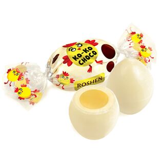 Roshen, Ko-Ko Choco White, 1 кг, Цукерки в білому шоколаді з подвійною начинкою Ко-Ко Чоко, Рошен