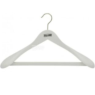 Viland, Вішак для важкого одягу, з гумовою стрічкою на перекладині, білий, 43х6,5 см