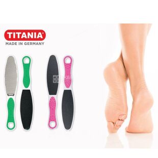 Titania, Терка педикюрная, двусторонняя, с прорезиненной ручкой, в ассортименте