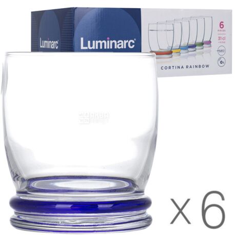 Luminarc, Cortina Rainbow, 310 мл х 6 шт., Люмінарк, Набір низьких стаканів для напоїв, скло