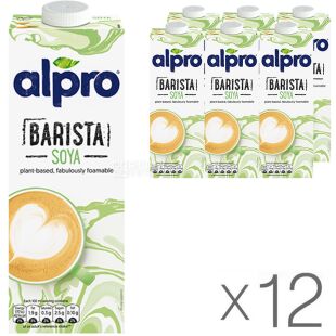 Alpro, Soya for Professionals, Упаковка 12 шт. по 1 л, Алпро, Профешнл, Соевое молоко, витаминизированное