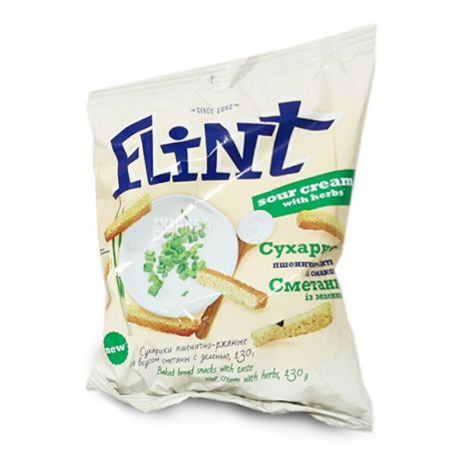 Флінт, 130 г, сухарики, пшенично-житні, зі смаком сметани із зеленню