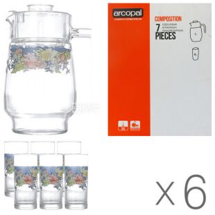 Arcopal Florine, Набор для напитков, Графин + 6 шт стаканов, в ассортименте