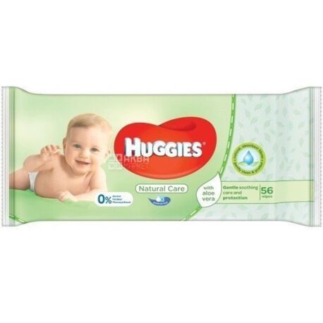 Huggies, Natural Care, Детские влажные салфетки с алоэ вера, 56 шт.