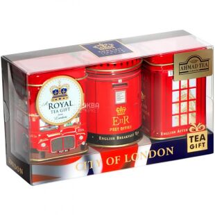 Ahmad Tea City Of London Caddies, 3 шт х 25 г, Набор Чая черного, Среднелистовой, с бергамотом, ж/б