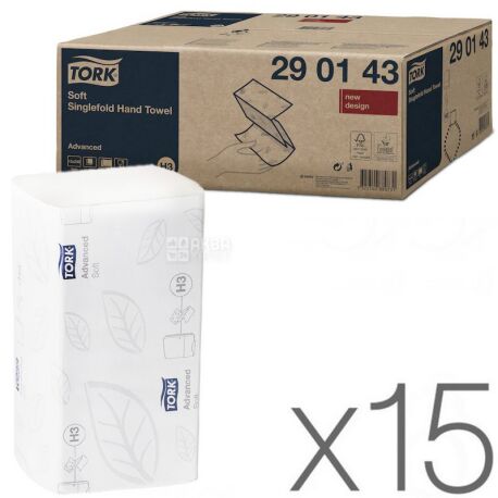 Tork Universal, Рушники паперові Торк, 2-х шарові, V-складання, білі, 15 упаковок х 250 шт., 23х24 см