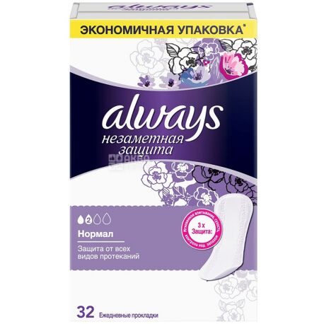 Always Normal Duo, 32 PCs, Daily sanitary pads, Allways Invisible protection, 2 drops, flavored