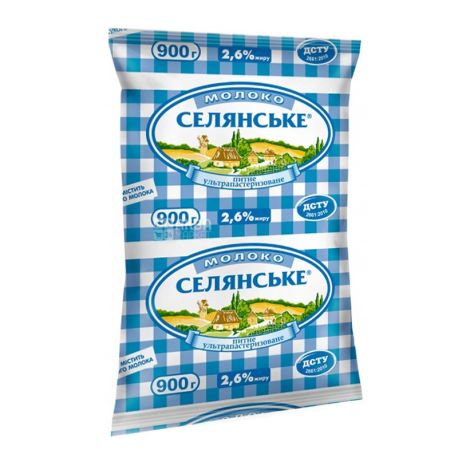 Селянське, 0,9 л, 2,6%, молоко ультрапастеризованное
