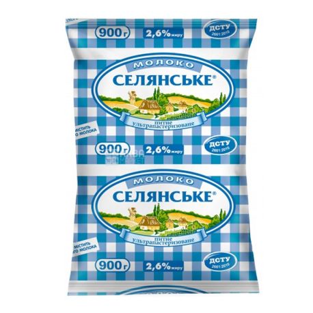Селянське, 0,9 л, 2,6%, молоко ультрапастеризованное
